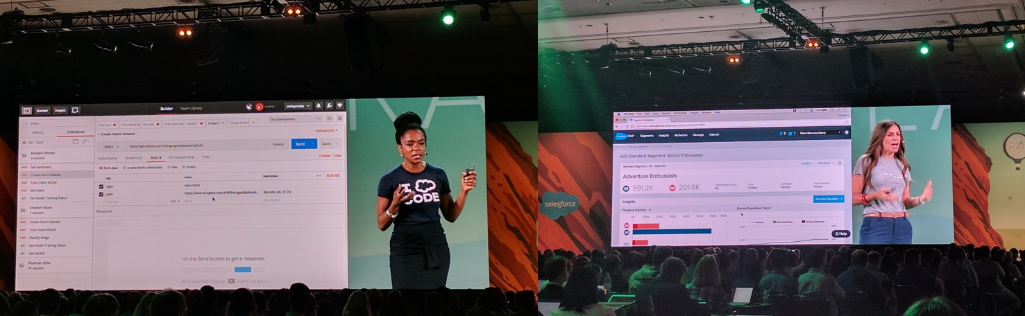 Leah McGowen-Hare and Sarah Joyce Franklin running demo at Opening Keynote